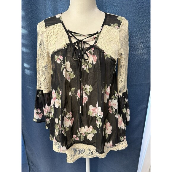 RYU Vintage Y2K Women's Sheer Lace Trim Fairy Grunge Coquette Shirt Top sz. S - Picture 5 of 8